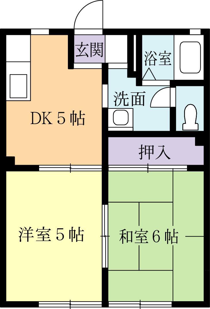 ウェーブハウスB(2DK/2階)の間取り写真