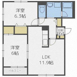 フェリシテ(2LDK/1階)の間取り写真