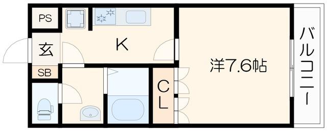 シャトーグリーンII(1K/2階)の間取り写真
