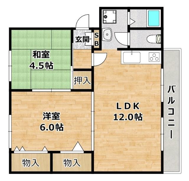 新北野第1コーポA棟(2LDK/5階)の間取り写真