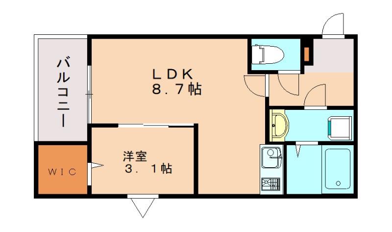 ジーメゾン八幡西ヴェルデ(1LDK/3階)の間取り写真