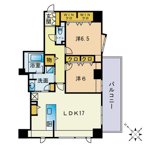デュオフラッツ大濠西(2LDK/7階)の間取り写真
