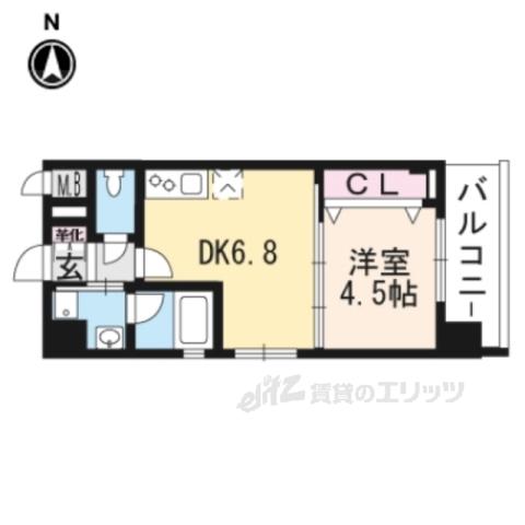 ベラジオ京都烏丸十条Ⅱ(1DK/2階)の間取り写真