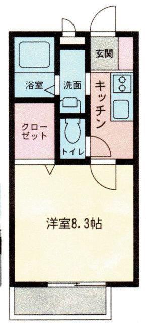 ヴィルヌーブ(1K/1階)の間取り写真