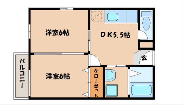 フェヴァリー川東(2DK/2階)の間取り写真