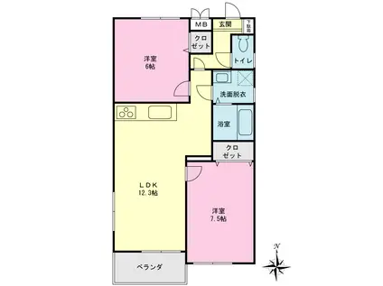 ラフィーネ逗子(2LDK/2階)の間取り写真