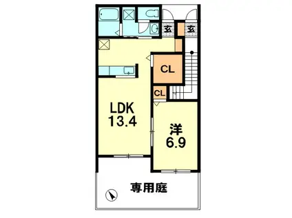 クレセント18(1LDK/1階)の間取り写真