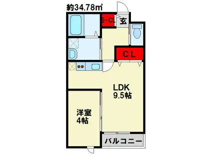ルミナスAI苅田(1LDK/2階)の間取り写真