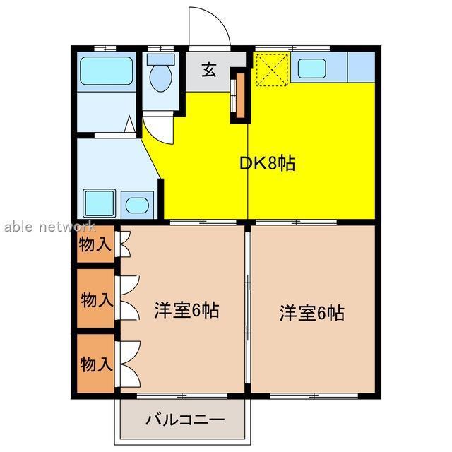 カーサアレイ(2DK/2階)の間取り写真
