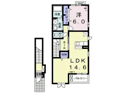 カーサ名森(1LDK/2階)の間取り写真