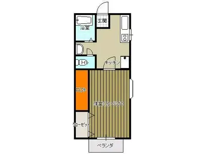 ホークスA棟(1DK/2階)の間取り写真