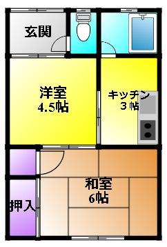 グリーンハイツII(2K/2階)の間取り写真