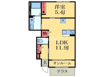 ラ・ヴィータ(1LDK/1階)の間取り写真