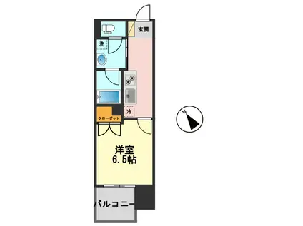 びゅうリエット新小岩(1K/6階)の間取り写真