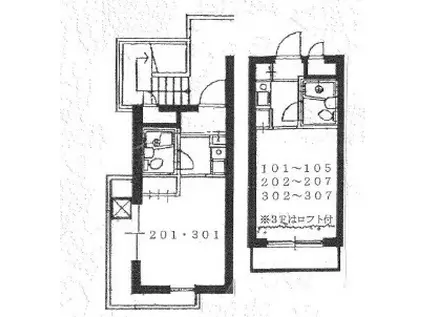 レジデンスI(ワンルーム/3階)の間取り写真