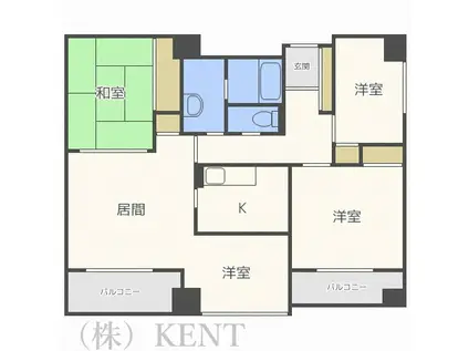 ヴィルヌーブ円山(3LDK/8階)の間取り写真