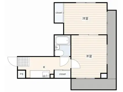 ダイアパレス土橋(2K/2階)の間取り写真