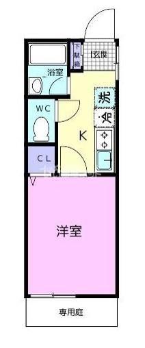TJ山B(1K/1階)の間取り写真