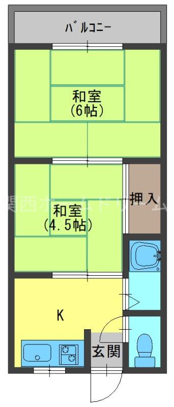ウエストヒルズ御堂(2K/2階)の間取り写真