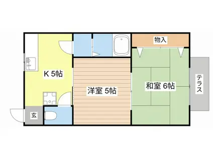 コーポ平方湖岸(2K/1階)の間取り写真