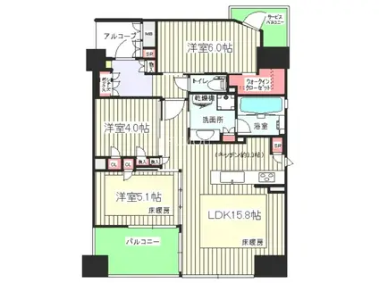 リバーガーデン四天王寺(3LDK/14階)の間取り写真