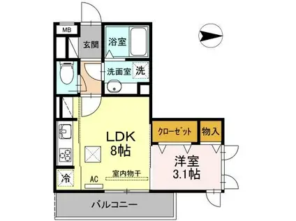 パーチェ浄心(1LDK/1階)の間取り写真