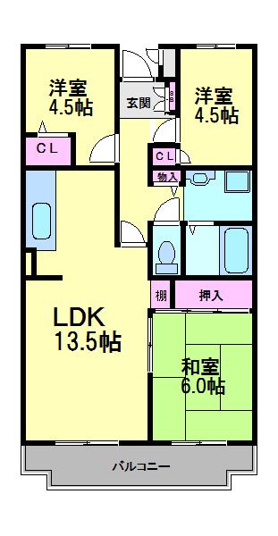 エスポワールK15(3LDK/4階)の間取り写真
