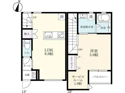 プレミアム牛津新町(1LDK/1階)の間取り写真