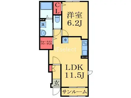 エアリーB(1LDK/1階)の間取り写真