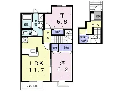ファミールウツベ III(2LDK/2階)の間取り写真