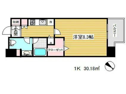 レジディア神戸磯上(1K/3階)の間取り写真