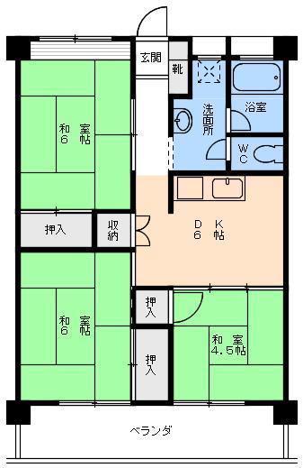 小坂ハイツ(3DK/4階)の間取り写真