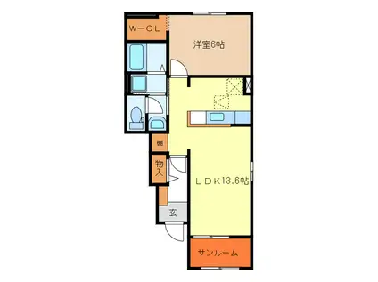 ウィン・アイランド(1LDK/1階)の間取り写真