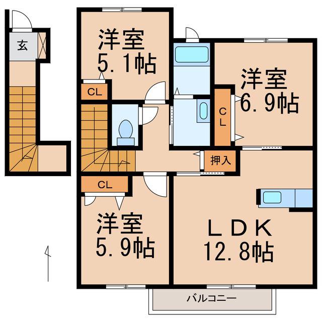 シャーメゾンロイヤルヒルズII(3LDK/2階)の間取り写真