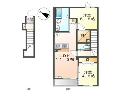 コーポ虹の橋(2LDK/2階)の間取り写真