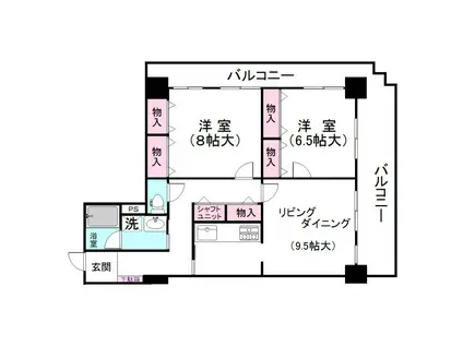 パレール川崎(2LDK/7階)の間取り写真