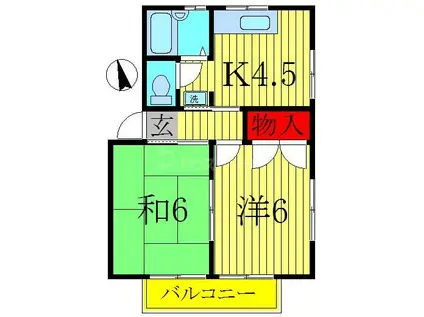 パーラメントハイツB棟(2DK/1階)の間取り写真