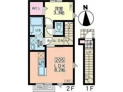 ESCONDITE卸町I(1LDK/2階)の間取り写真
