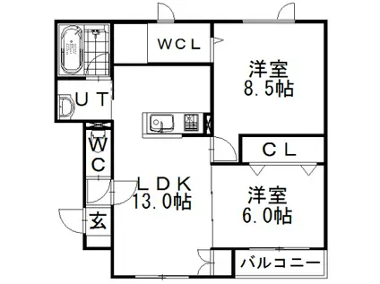 ディチャタウンA2(2LDK/1階)の間取り写真