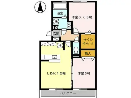 シェーン ヴェルデB(2LDK/2階)の間取り写真