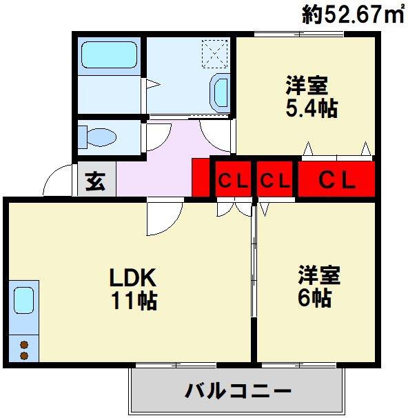 コーラルコート1号館(2LDK/1階)の間取り写真