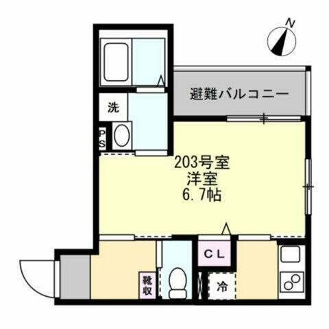 ベイルームコート辻堂(1K/2階)の間取り写真