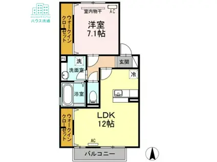 ラ・雪乃・ミミ B棟(1LDK/2階)の間取り写真