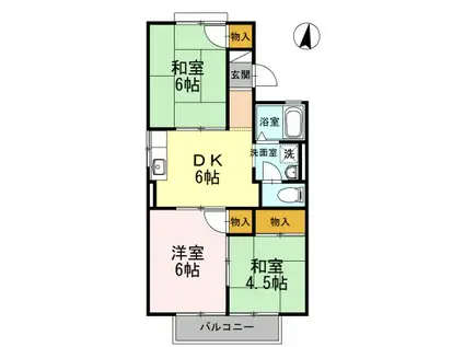 メゾンほわいとB棟(3DK/1階)の間取り写真