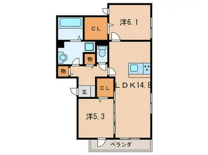 グランディール(2LDK/1階)の間取り写真