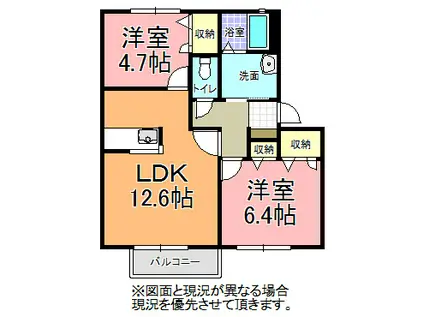 リヴェール・ヴィラ B(2LDK/2階)の間取り写真