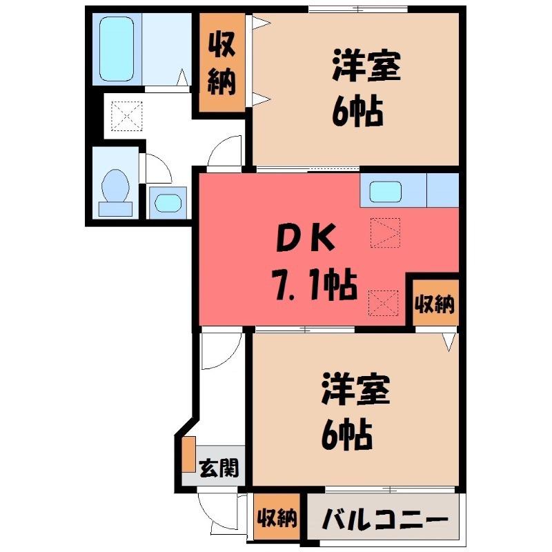 カリーノ・トゥッティB(2DK/1階)の間取り写真