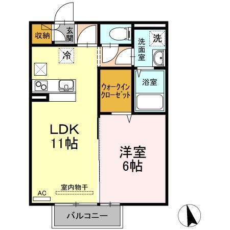 グランフェルティA棟B棟(1LDK/1階)の間取り写真