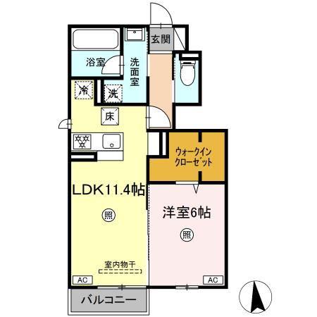 ラクードシャC(1LDK/1階)の間取り写真