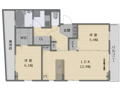 ヴィーブルレーン(2LDK/1階)の間取り写真